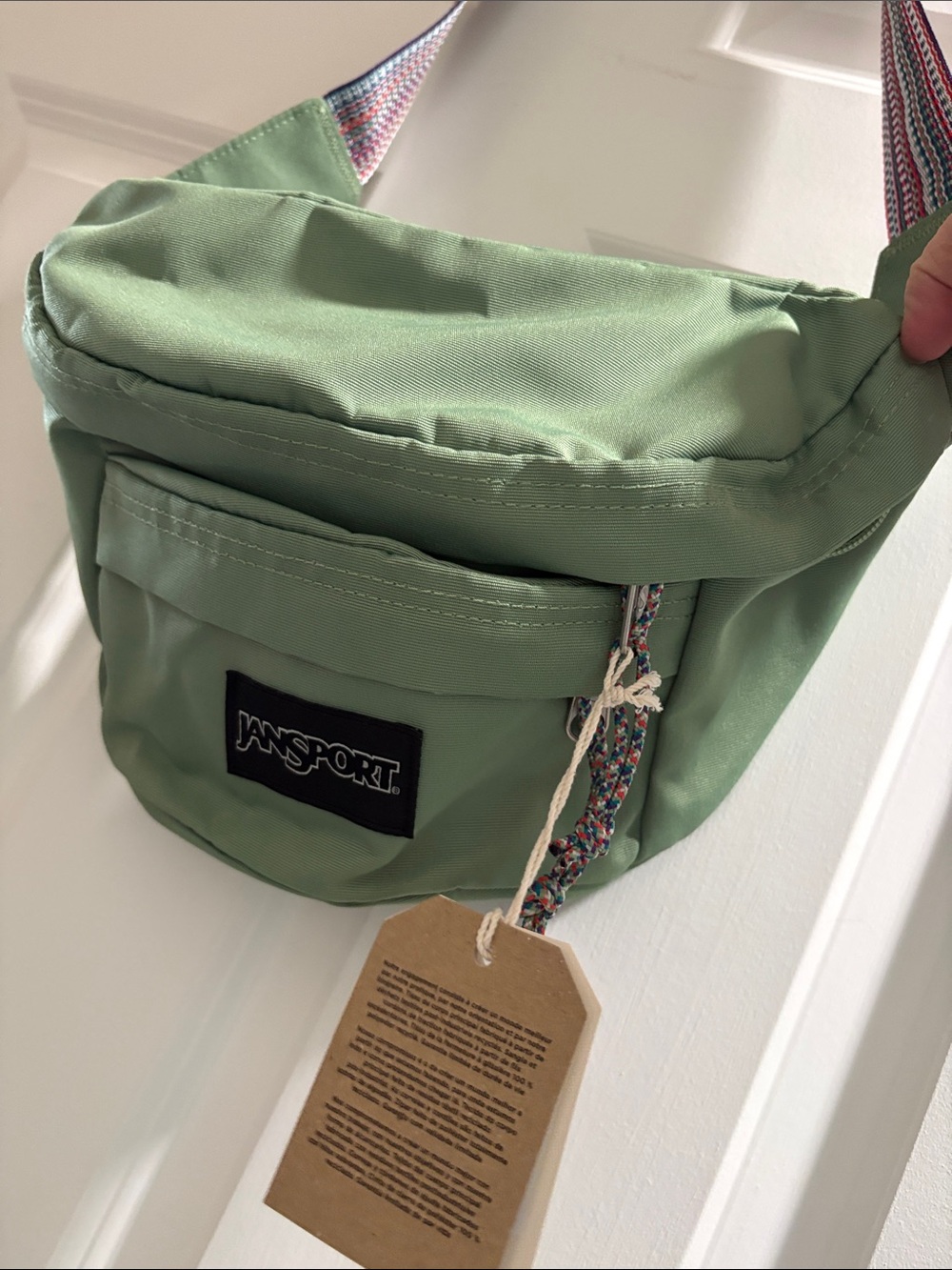 Jansport Sage Green Crossbody with Multicolor Strap